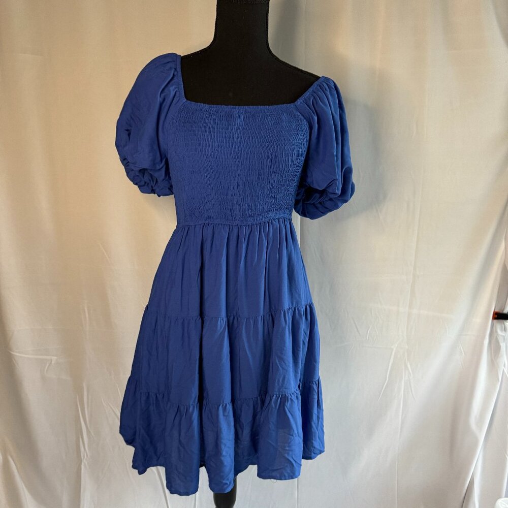 Zessica Kentucky Blue Royal Blue Boho Flowy Shoulder Dress Ruffles small - 0384